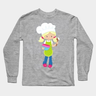 Baking, Baker, Bakery, Cute Girl, Blonde Hair Long Sleeve T-Shirt